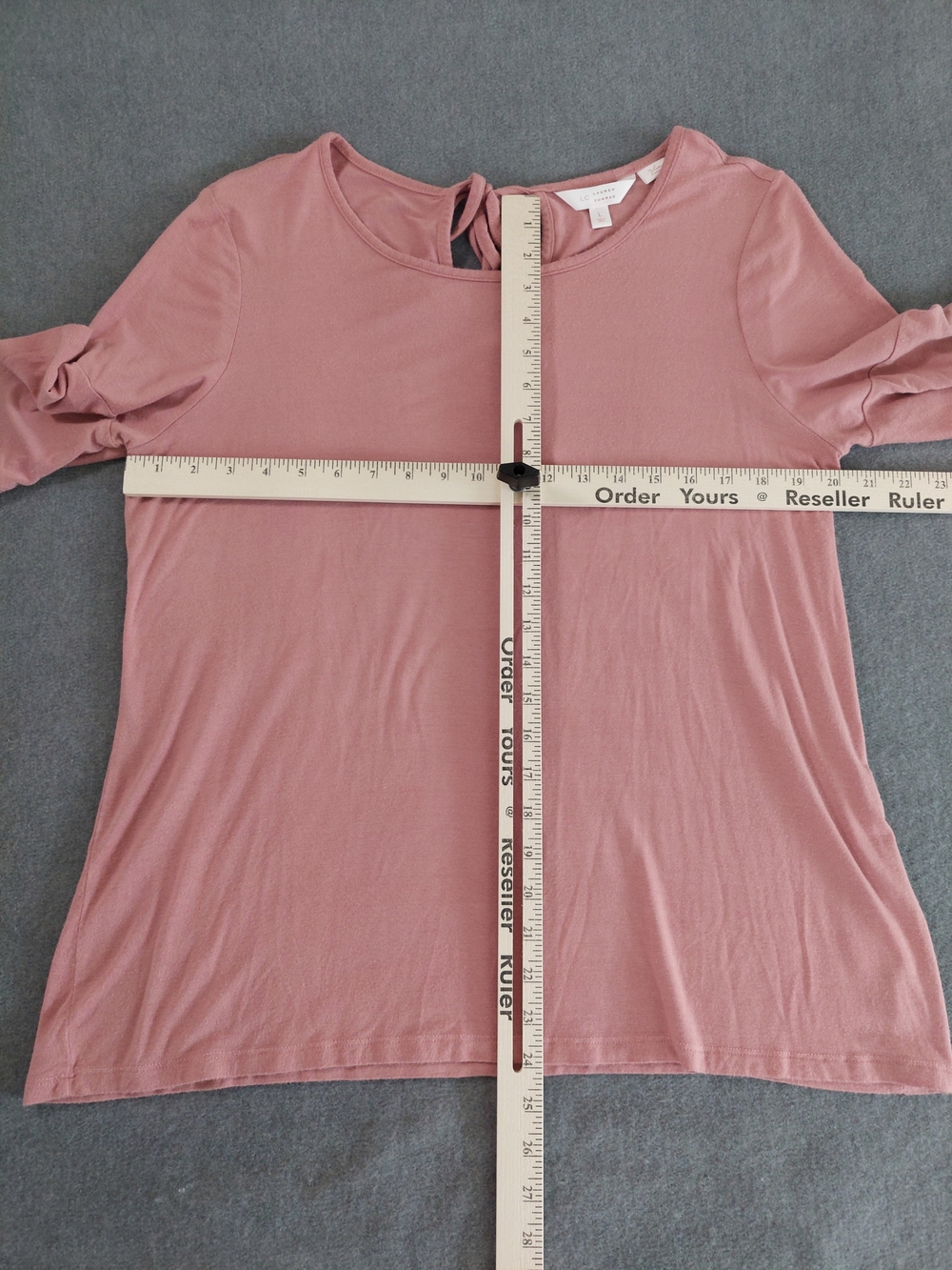 LC Lauren Conrad Rose Pink Bell Sleeve Keyhole Tie Back Top Large - Picture 3 of 7